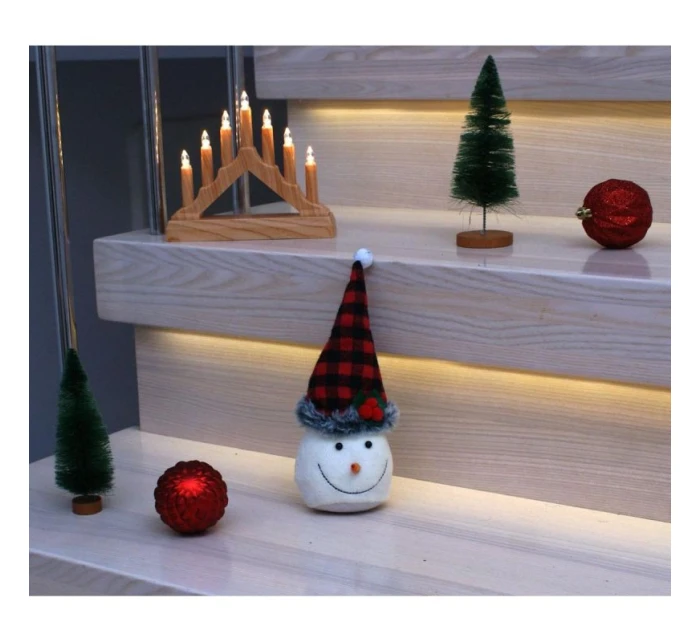 DEKORATÍVNY SNEHULIAK 20 CM S ČERVENO-ČIERNOU KÁROVANOU ČIAPKOU DEKORATÍVNY SNEHULIAK 20 CM S ČERVENO-ČIERNOU KÁROVANOU ČIAPKOU
