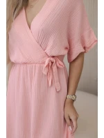 Mušelínové šaty s pasem meruňka