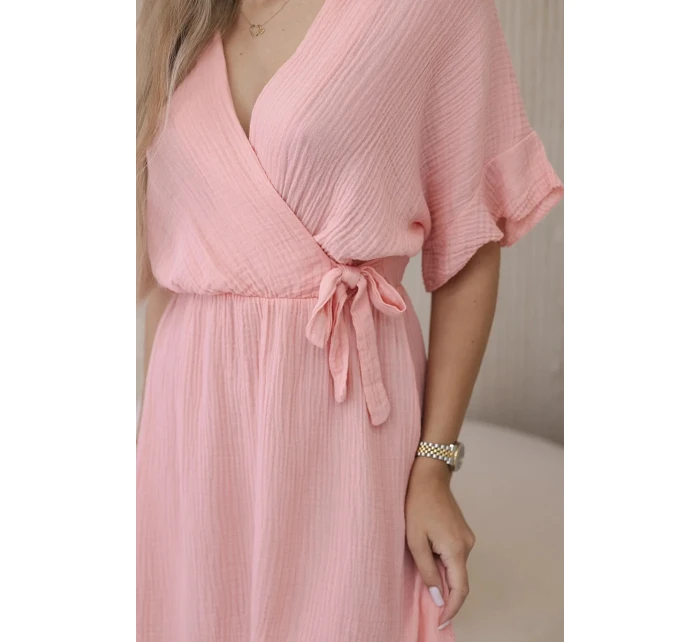 Mušelínové šaty s pasem meruňka