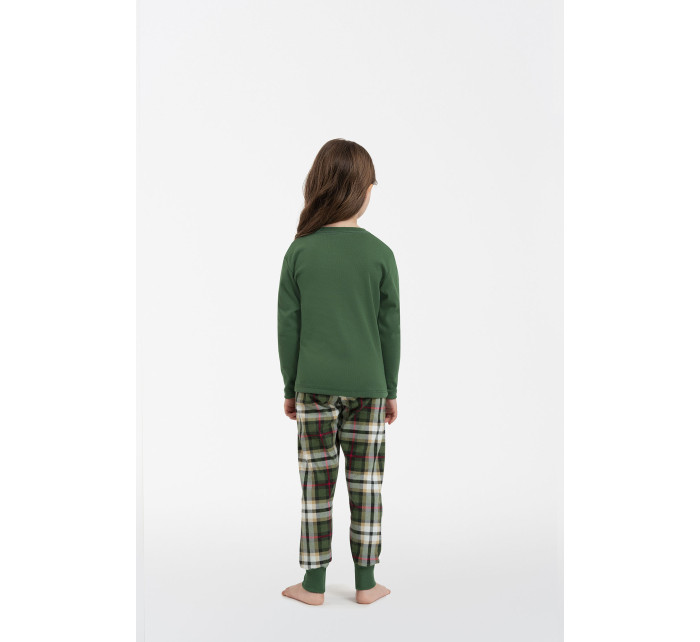 Dievčenské pyžamo Zonda, dlhý rukáv, dlhé nohavice - zelené/potlač