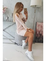 Šaty s 3D grafikou a zdobenými volánikmi púdrovo ružové Šaty s 3D grafikou a zdobenými volánikmi púdrovo ružové