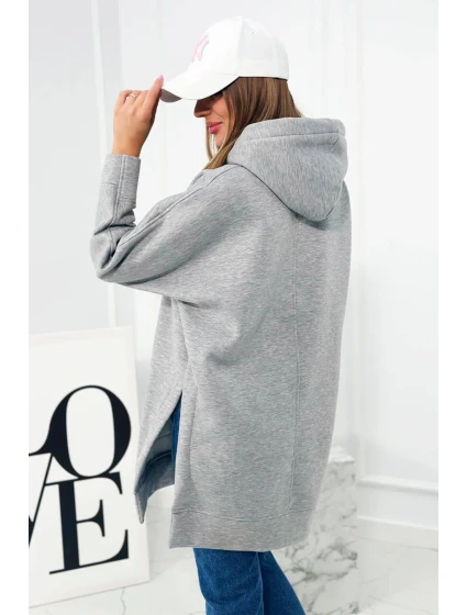 Zateplená mikina s bočnými rázporkami šedá