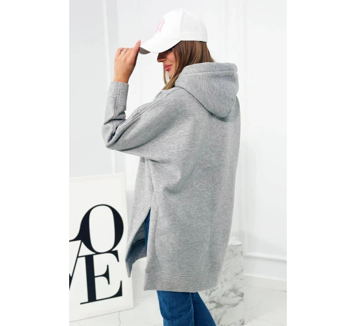 Zateplená mikina s bočnými rázporkami šedá