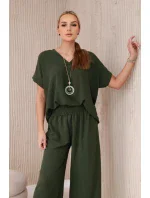Súprava s náhrdelníkom blúzka + nohavice khaki