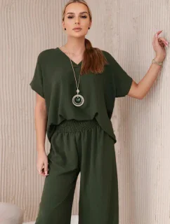 Súprava s náhrdelníkom blúzka + nohavice khaki