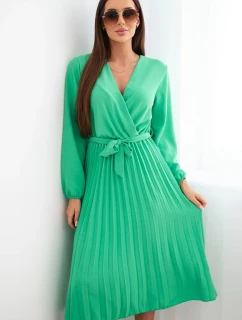 Šaty s kravatou a skladanou sukňou svetlozelené