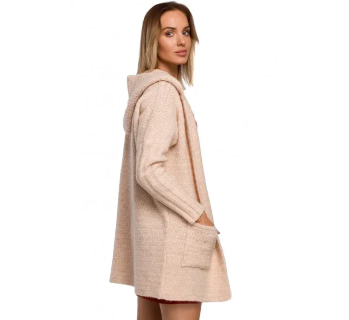 M556 Pletený sveter s kapucňou - vresová farba