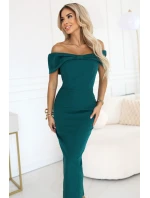 model 21803459 Smyslné španělské šaty midi s mašlí ve výstřihu lahvově zelené - numoco model 21803459 Smyslné španělské šaty midi s mašlí ve výstřihu lahvově zelené - numoco