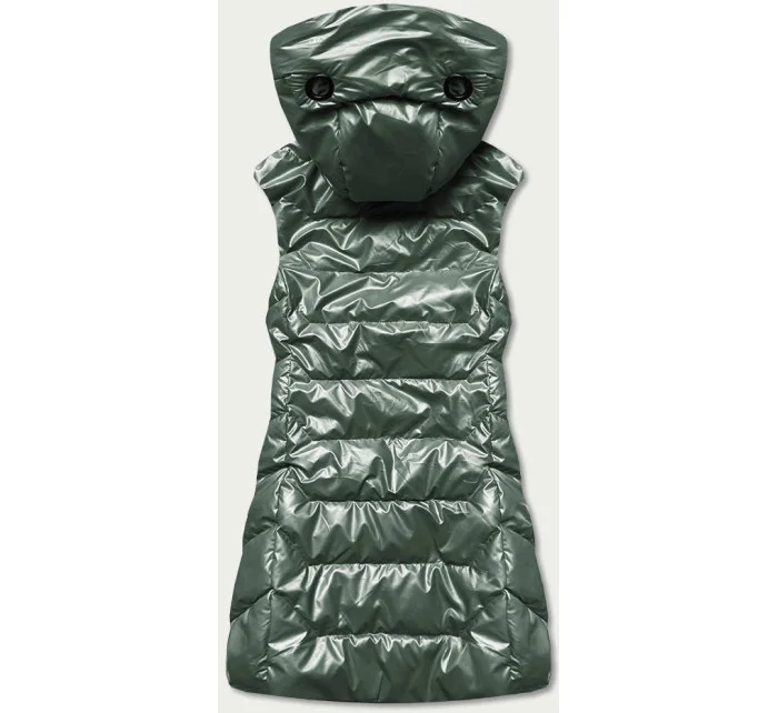 Lesklá zelená dámska vesta s kapucňou (B8019-10)