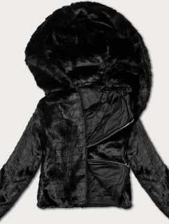 Čierna krátka kožušinová bunda s kapucňou J Style (11Z8073)