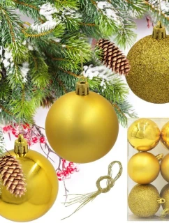 DEKORATÍVNE PLASTOVÉ OZDOBY BEZPEČNÉ 12KS 60MM ZLATÉ