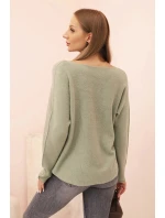 Dámsky viskózový sveter s výstrihom v tvare V svetlej khaki farby