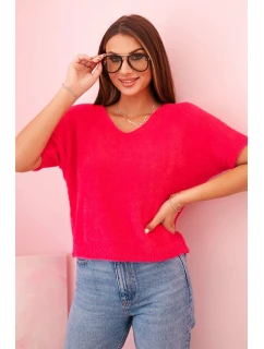 Dámsky fuksiový sveter s krátkym výstrihom do V z mäkkého vlasu