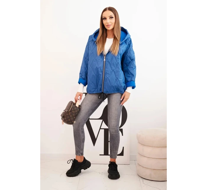 Dámska prešívaná bunda s kapucňou denimová modrá