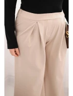 Dámske Plus veľkosť široké nohavice so skladaním béžová