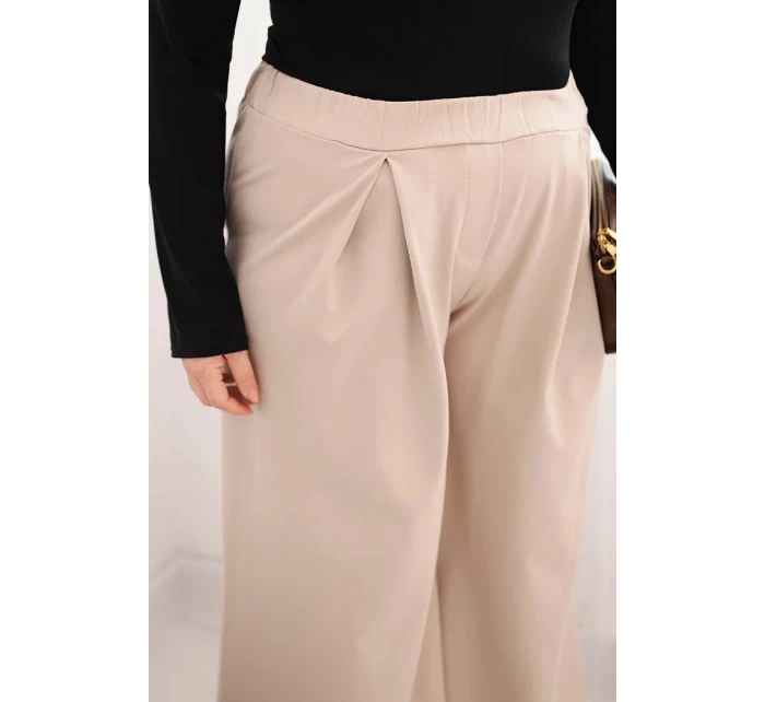 Dámske Plus veľkosť široké nohavice so skladaním béžová