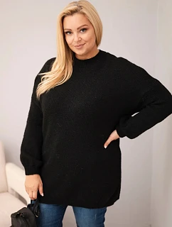 Dámsky sveter vo veľkosti Plus Size, voľného strihu, s dlhými rukávmi, čierny