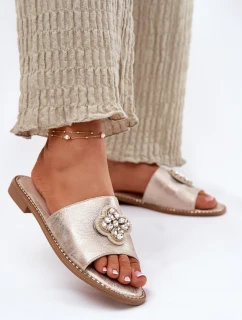 Klapki Damskie Na Płaskim Obcasie Z Ozdobnym Detalem S.Barski KV51-087 Złote