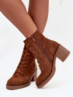Ocieplane Botki Damskie Ze Sznurowaniem I Suwakami Camel Paressa