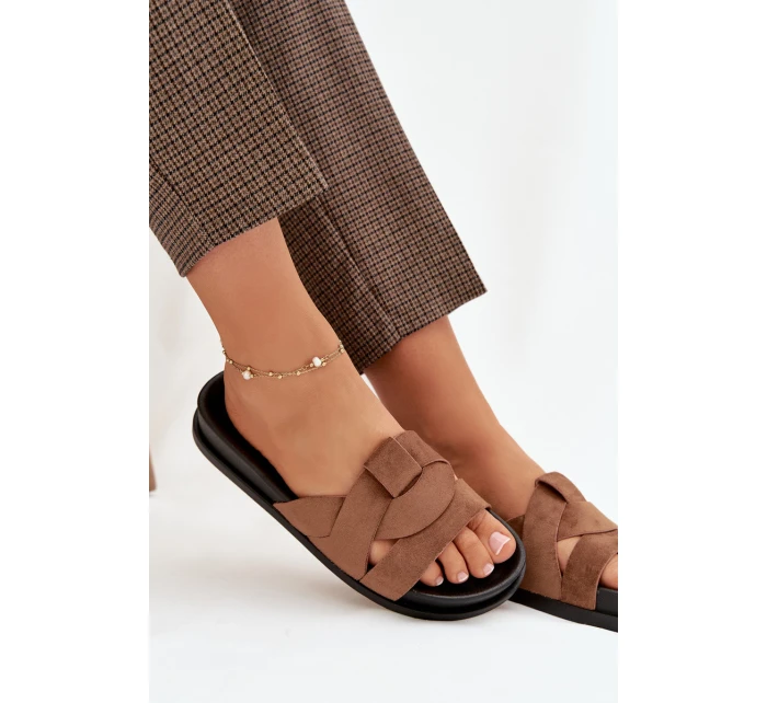 Dámské pantofle Eko semiš s pásky hnědé Marivessa