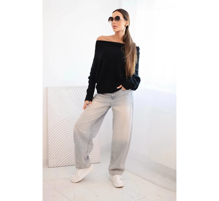 Asymetrický netopierí sveter z viskózy čierny - FPrice