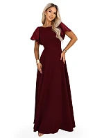 694-3 MIRELLA Elegantné maxi šaty so rozšírenou sukňou a flitrovými rukávmi – vínová 694-3 MIRELLA Elegantné maxi šaty so rozšírenou sukňou a flitrovými rukávmi – vínová