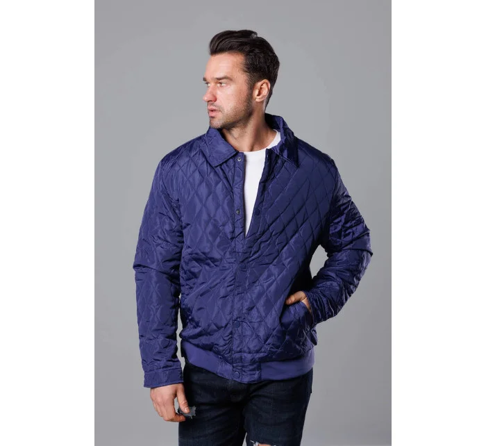 Tmavě modrá pánská prošívaná bunda s límcem model 18344909 - J.STYLE Tmavě modrá pánská prošívaná bunda s límcem model 18344909 - J.STYLE