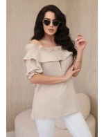 Španielska blúzka s ozdobným volánom béžová