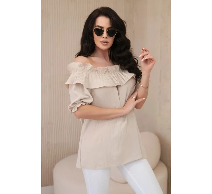 Španielska blúzka s ozdobným volánom béžová