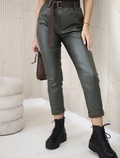 Voskované nohavice s khaki opaskom