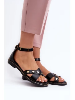 model 21657362 Ploché Dámské Kožené Sandály Černé - Zazoo
