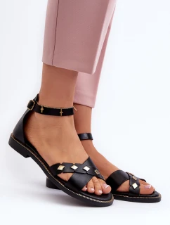 model 21657362 Ploché Dámské Kožené Sandály Černé - Zazoo