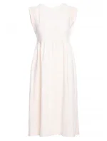 M581 Šaty bez rukávov s vysokým pásom - krémové