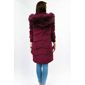 Menčestrová dámska zimná bunda vo vínovej bordovej farbe s kapucňou (7764)