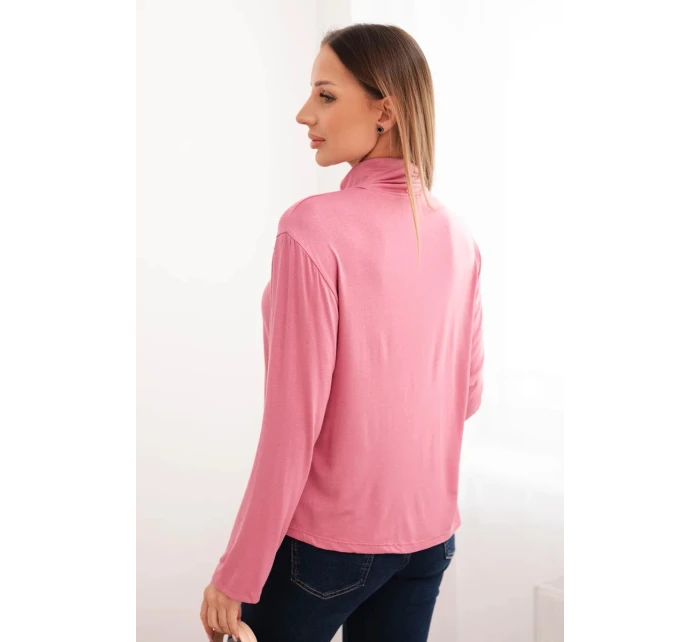 Dámská viskózová halenka s rolákem a dlouhým rukávem tmavě růžová