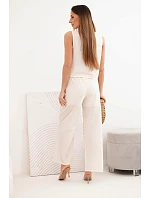 Dámsky bavlnený komplet s vyšívanou vestou a nohavicami béžovej farby