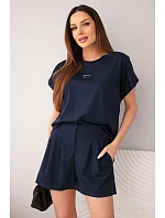 Dámský komplet z model 22147954 s halenkou a šortkami se záhyby námořnická modrá - K-Fashion