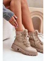 Ocieplane Botki Trapery Na Zamek Z Eko Skóry Beżowe Willatta