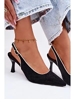 Dámské sandály na podpatku s lemovkou Černé model 22111356 - Boto