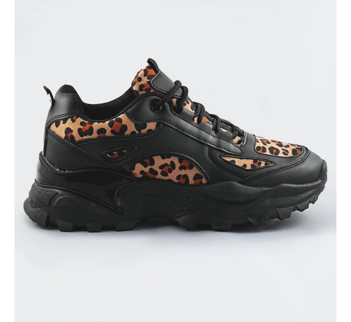 Čierne dámske športové topánky so vsadkami s panterím vzorom (6370)