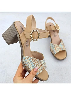 Dámske pletené béžové sandále na podpätku M.Daszynski MR24125-4