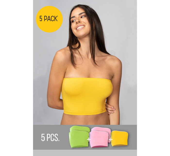 5PACK - Dámsky bezšvový top bez ramienok Farba: zelená/ružová/žltá, veľkosť: