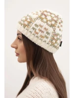 Zimná čiapka pre ženy s farebným vláknom a hrubým úpletom K355 ecru+khaki+dark pink