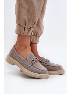 Mokasyny Damskie Zamszowe Na Płaskim Obcasie Z Ozdobą D&A TW101 Szare