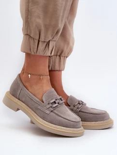 Mokasyny Damskie Zamszowe Na Płaskim Obcasie Z Ozdobą D&A TW101 Szare