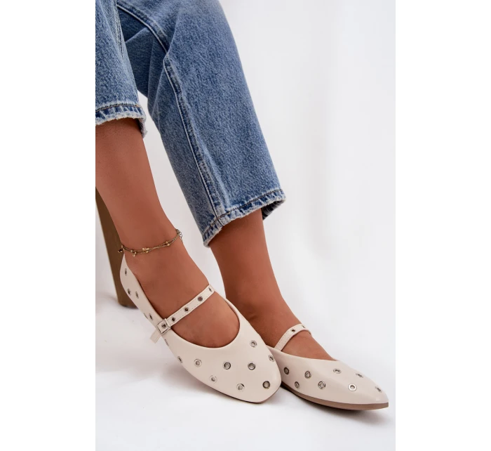 Dámské baleríny s páskem a sponou béžové model 21744513 - Boto