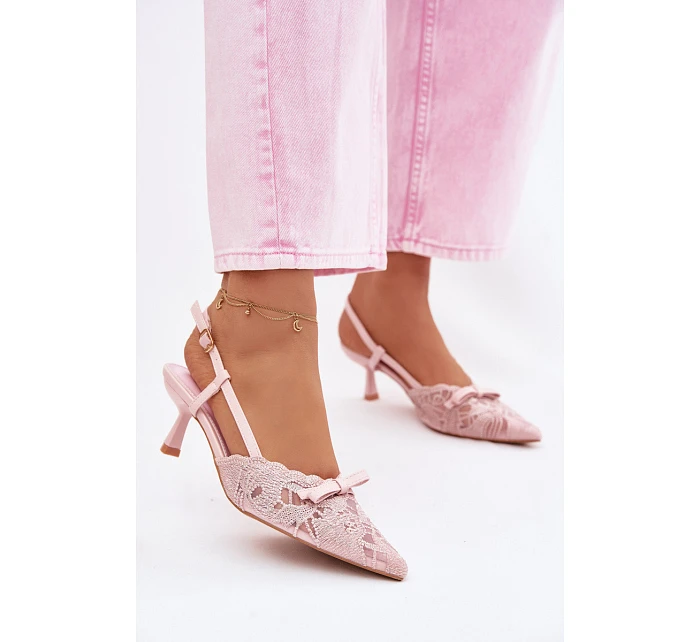 Dámské krajkové sandály na podpatku s mašlí Růžové Maribelle