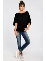 B048 Blúzka nadmernej veľkosti so zavinovacími detailmi - čierna B048 Blúzka nadmernej veľkosti so zavinovacími detailmi - čierna