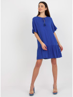 Sindy SUBLEVEL kobaltovo modré viskózové šaty s volánmi