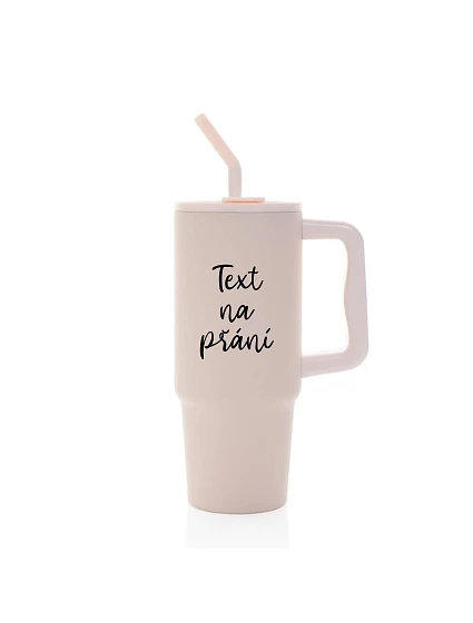 TEXT NA ŽIADOSŤ - ružový cestovný termohrnček 900 ml
